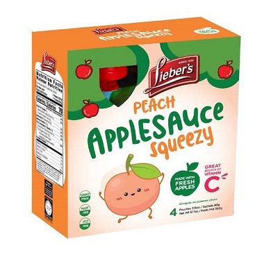 Lieber's Applesauce Squeezy Peach, 4 Ct