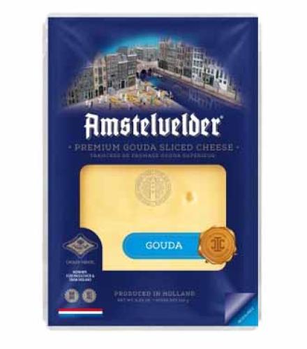 Amstelvelder Premium Gouda Sliced Cheese Dutch 5.29 ounces of cheese slices