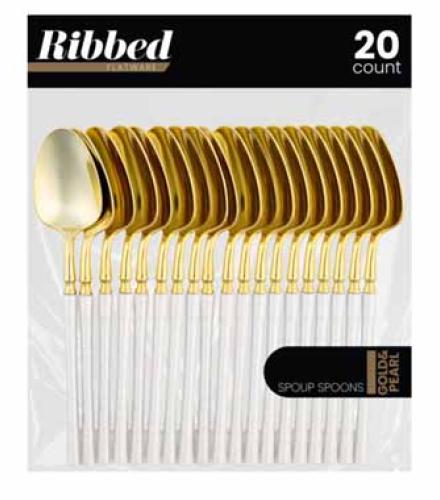 Spoon - Soup Spoons Gold plated with white handle - Ribbed Flatware Series X20 K/P