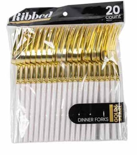 Fork - Ribbed Salad Forks Pearl/Gold (20 Count) K/P