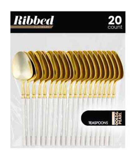 Teaspoons - Ribbed Teaspoons Pearl/Gold (20 Count) K/P