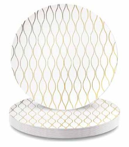PLATES - DECOR WHISK COLLECTION SALAD PLATES WHITE/GOLD  7.5 INCH 10 PLATES  K/P