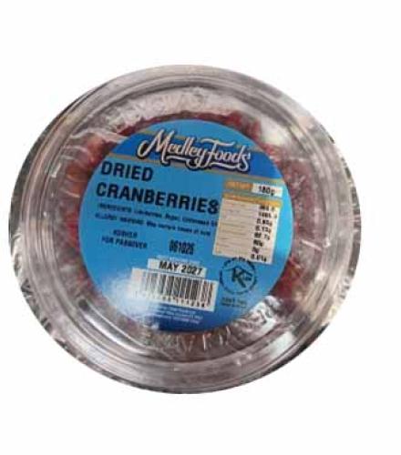  Cranberries - Dried Cranberries Medley Foods 180G K/P