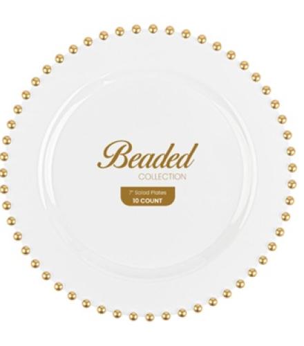 Beaded Collection White/Gold 7″ Plates (10 Count)