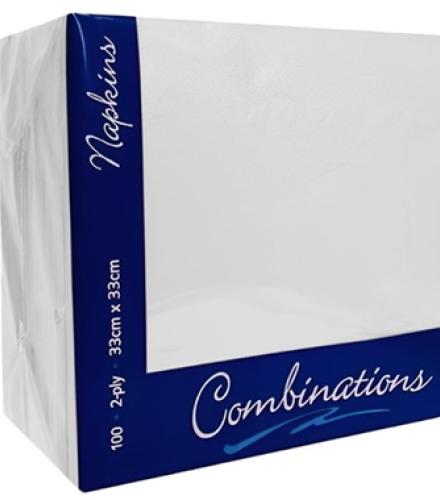 COMBINATIONS WHITE NAPKINS  100 33cm X 33cm 2-Ply