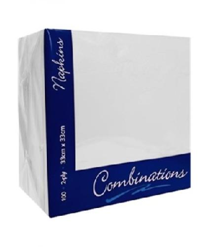 COMBINATIONS WHITE NAPKINS  100 33cm X 33cm 2-Ply