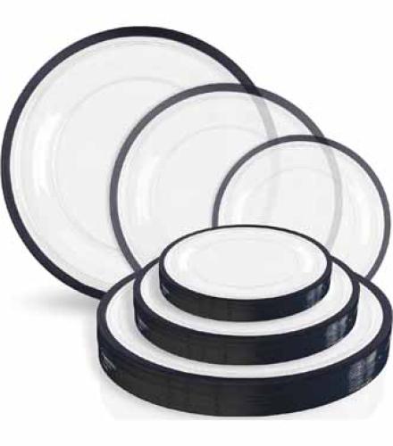 Combo Contrast 7″ 10″ & 13″ Combo Plates Clear Black Rim (24 Count)