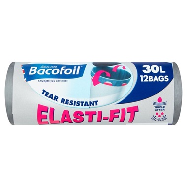 Bacofoil Elasti-Fit 30L Kitchen Bin Liners 12 bags 
