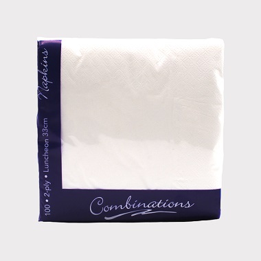 COMBINATIONS WHITE NAPKINS  100 33cm X 33cm 2-Ply