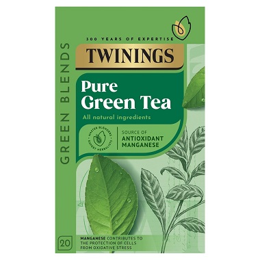 Twinings Pure Green Tea bags containing 20 individually enveloped tea bags