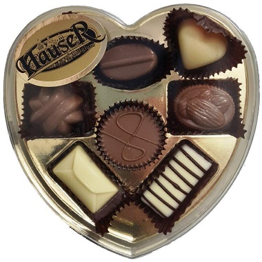 Chocolate - Hauser Belgian chocolate gift set packaged in a heart-shaped box 115gr