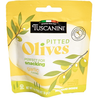 TUSCANINI OLIVES POUCH GARLIC 30GR