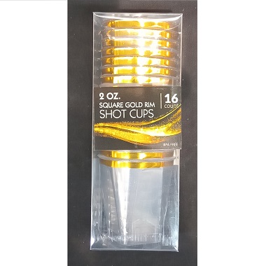 Shot Cups 2oz Gold Rim Square 