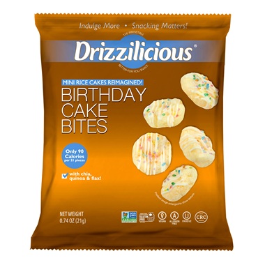 Drizzilicious Birthday Cake Bites mini rice cakes - sweet drizzle and colorful sprinkles 21-gram