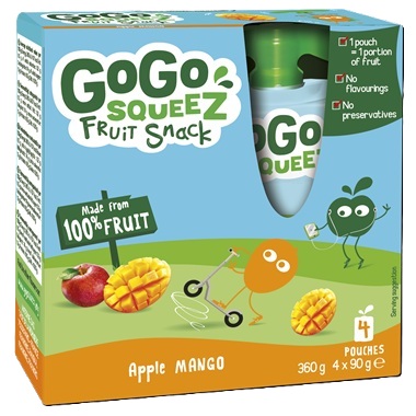 GoGo SqueeZ Pack of 5 x 4 x 90g Mango